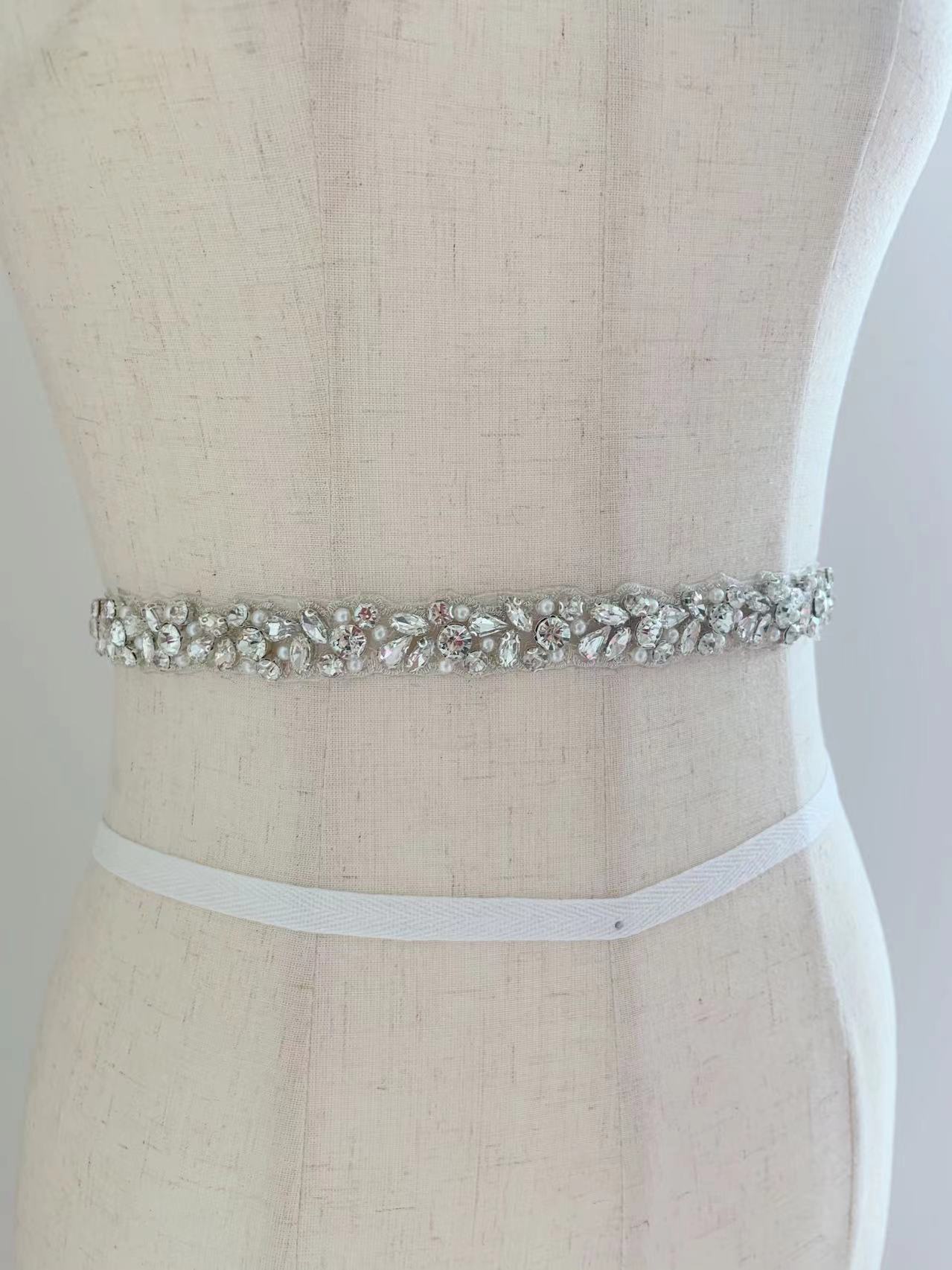 Bridal Sash Ribbon - 1 Yard/5 Yards Silber Kristall Perle