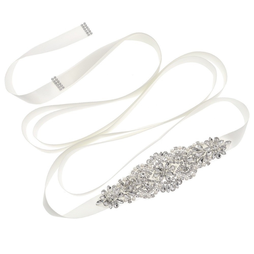 Bridal Sash Ribbon - Modischer Brautgürtel mit Schleife, Silberner Langer