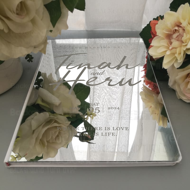 Wedding Ceremony Supply - Personalisiertes Hochzeits-Gästebuch Rustikaler Spiegel Gravierte Kalligrafie
