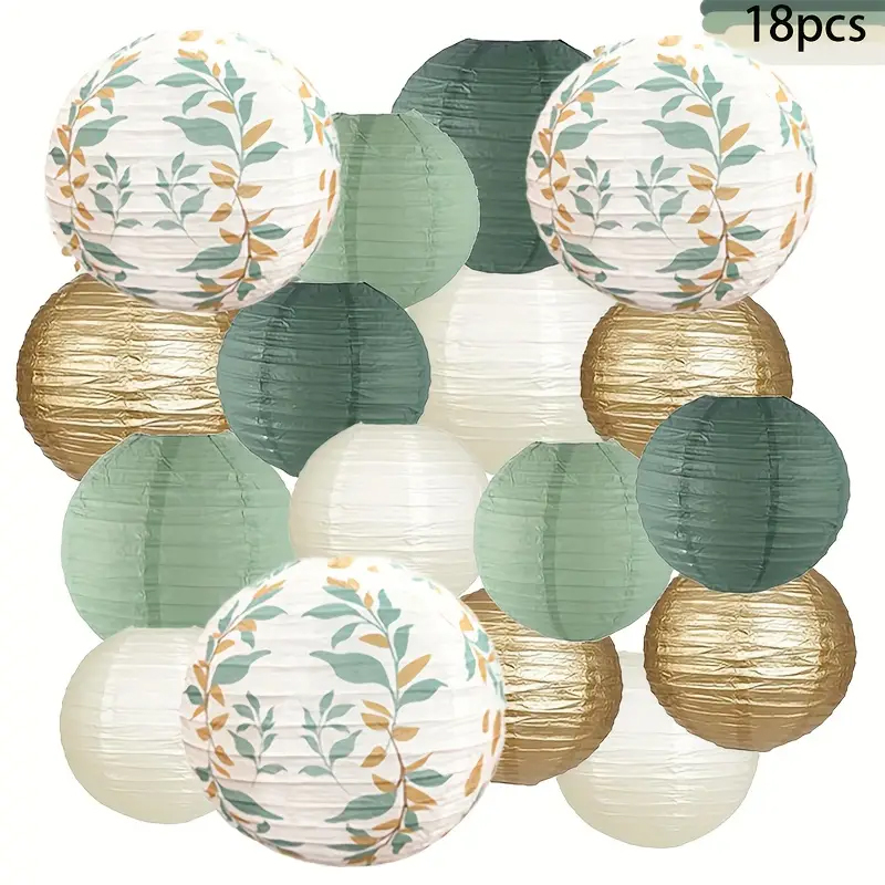 Wedding Ceremony Supply - 18-teiliges künstliches Jade-Blatt-Papierlaternen-Dekorationsset der grünen Serie,