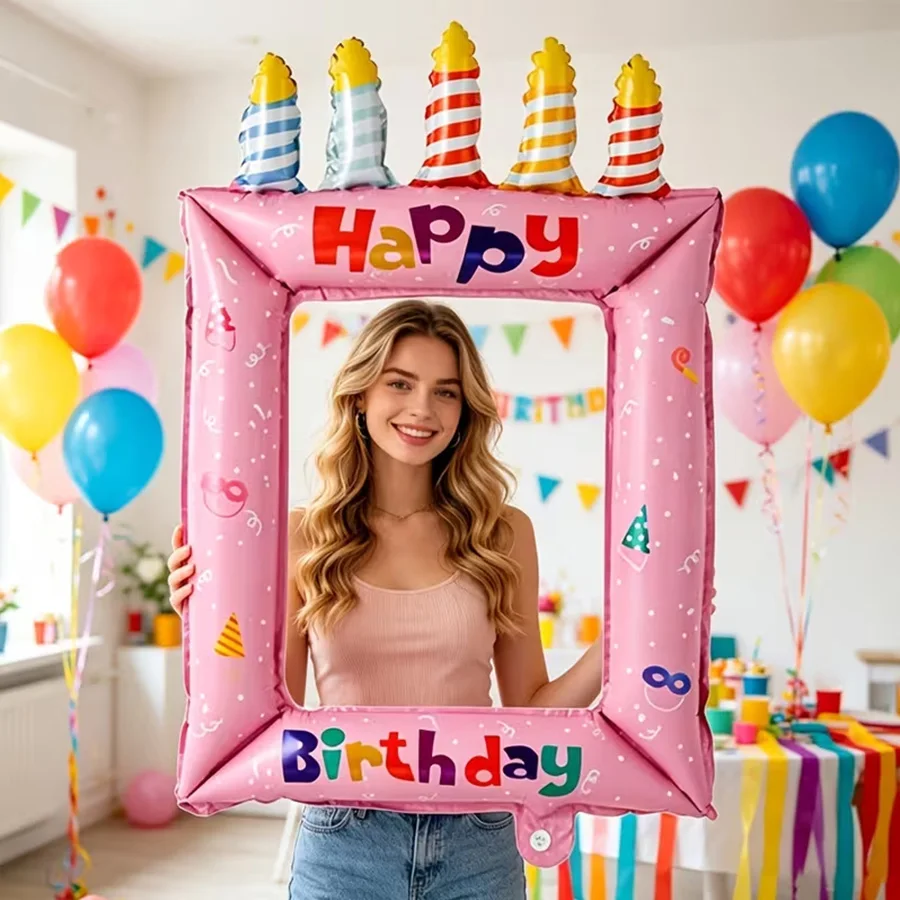 Confetti Balloon Set - 1/2 Stück Blau-Rosa Geburtstags-Fotorahmen Folienballon Hintergrund-Requisiten