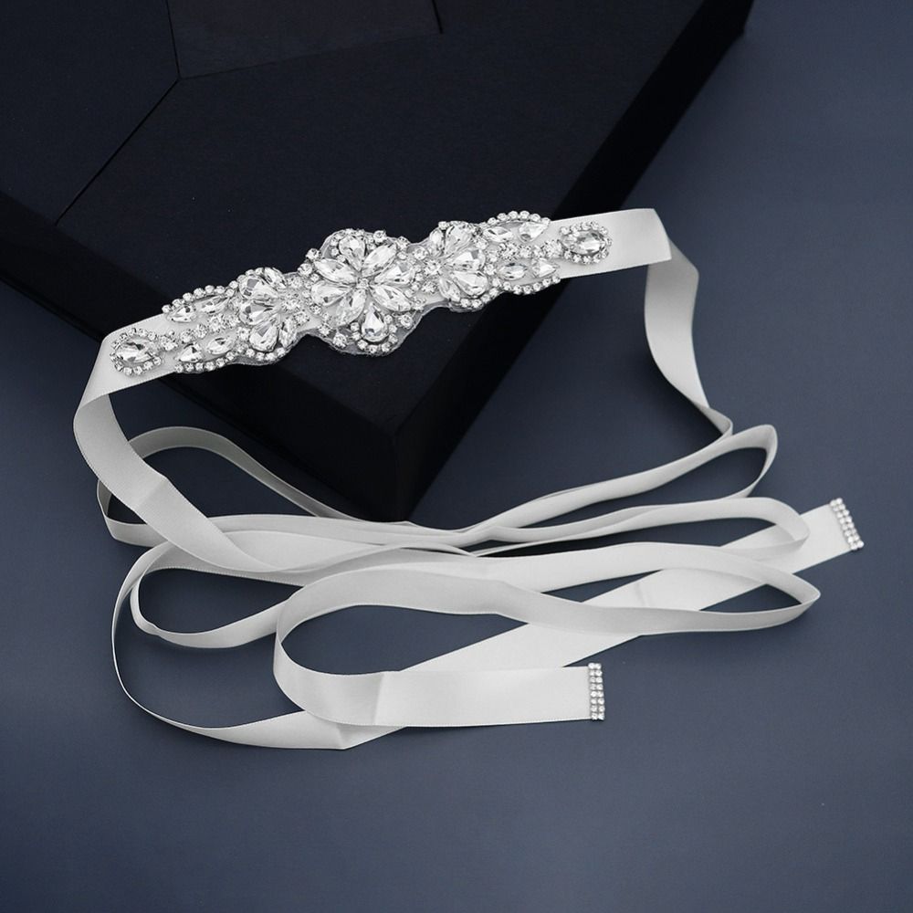 Bridal Sash Ribbon - Eleganter Silberner Hochzeits-Strassgürtel für Satinkleider –